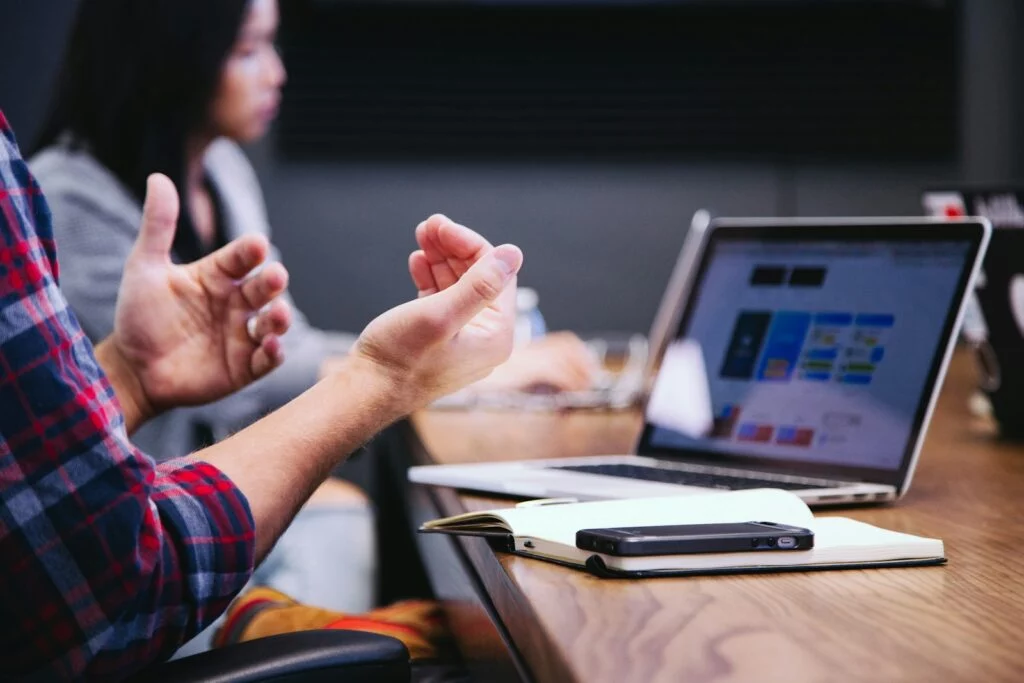 Search marketing consultation with a laptop